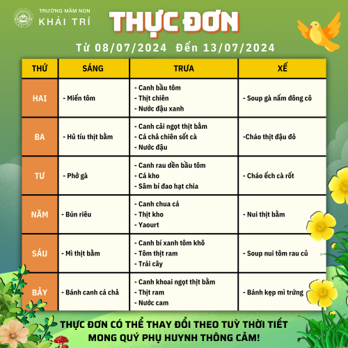 Thực Đơn Tuần Mới (Từ 08/07/2024 - 13/07/2024)